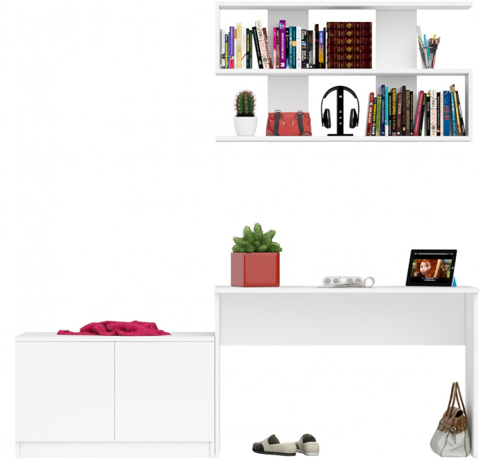 Мори Стол письменный МСП1200.1 + Тумба МА900.1 + Полка 1200, цвет белый, ШхГхВ 210,8х50,4х209,6 см., универсальная сборка