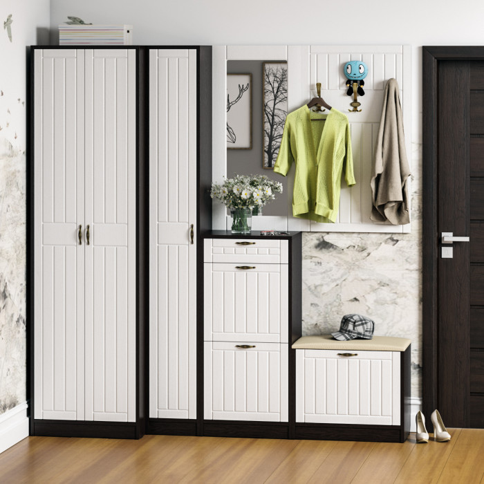 Прихожая П-6 Шкаф, венге/фасады МДФ белое дерево фрезеровка прованс