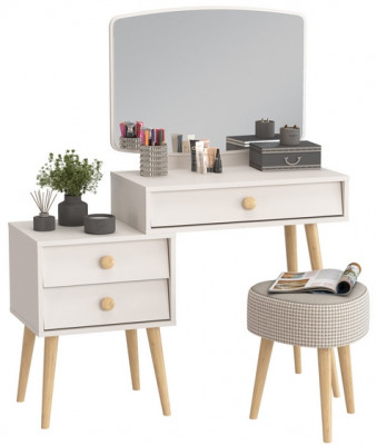 Афина Спальня 4-25901М1к.с. Трюмо + Банкетка 6-5134ТКбеж Ева, кашемир серый/ткань бежевая