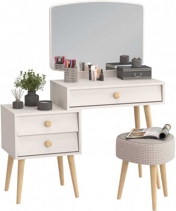 Афина Спальня 4-25901М1к.с. Трюмо + Банкетка 6-5134ТКбеж Ева, кашемир серый/ткань бежевая