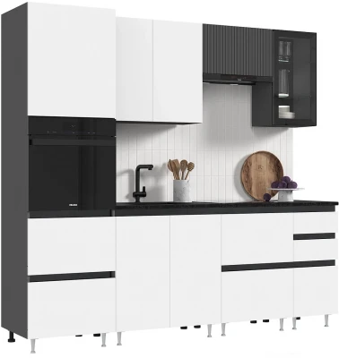 Кухня Техно-6 2,4м Графит/Белый снег софт/Графит софт