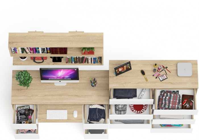 Мори компьютерный стол МС-2 + Комод МК1200.10 + Полка 1200, дуб сонома/белый