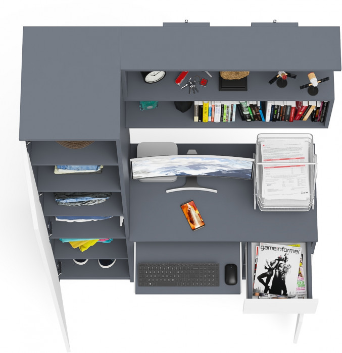 Мори компьютерный стол МС-1 правый + Пенал МШ400.1 + Полка 900, графит/белый