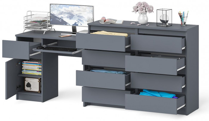 Мори Стол компьютерный МС-1 левый + Комод МК1200.8, цвет графит, ШхГхВ 210,4х50х94 см., выдвижной ящик слева, НЕ универсальная сборка