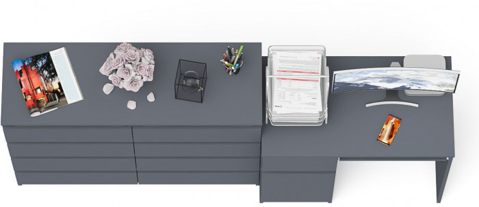 Мори Стол компьютерный МС-1 левый + Комод МК1200.8, цвет графит, ШхГхВ 210,4х50х94 см., выдвижной ящик слева, НЕ универсальная сборка