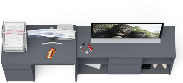 Мори Стол компьютерный МС-1 левый + Тумба МТВ1204.1, цвет графит, ШхГхВ 210,4х50х76,6 см., выдвижной ящик слева, НЕ универсальная сборка