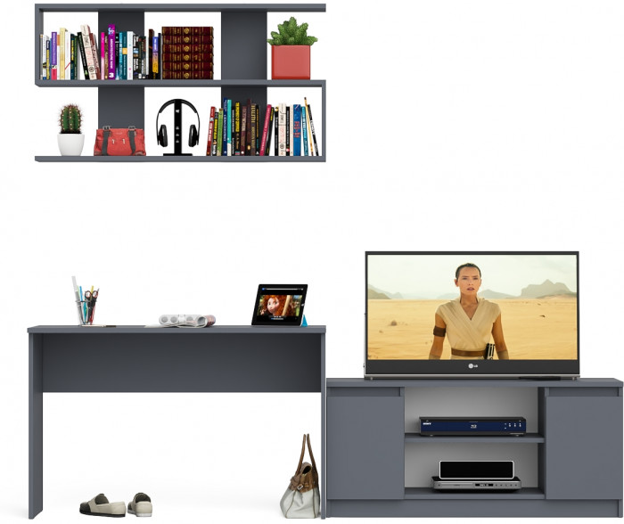 Мори письменный стол МСП1200.1 + Тумба МТВ1200.1 + Полка 1200, графит