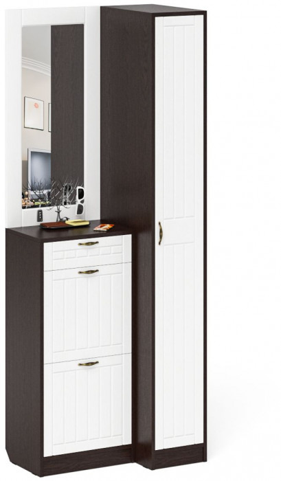 Прихожая П-6 Компоновка № 43, венге/фасады МДФ белое дерево фрезеровка прованс