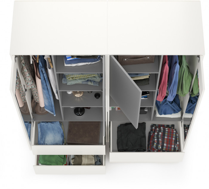 Торонто 13.333 Шкаф для одежды + 13.333 Шкаф для одежды, белый шагрень/стальной серый