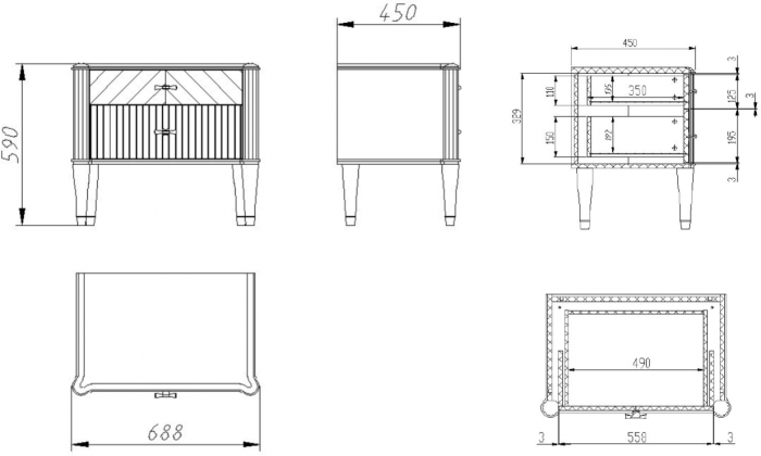 Тумба прикроватная "Тиволи" - Серый антрацит (лак)