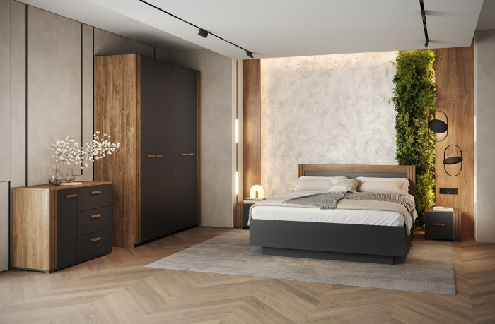 Кровать 90х200 с щитовым основанием "Каен" - Дуб стирлинг/Антрацит