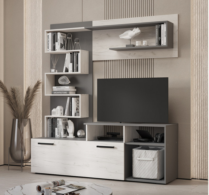 Гостиная "Евро" Графит/Дуб крафт белый