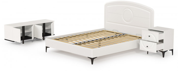 Валенсия Спальня № 11, цвет ЛДСП белый шагрень/чёрный/МДФ белый шагрень, ортопед есть, сп. м. 1600х2000 мм., б/м