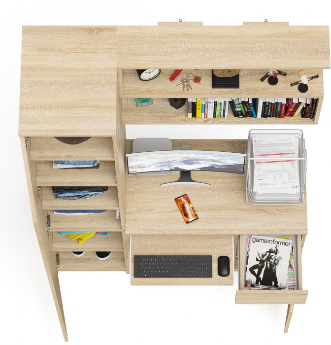 Мори компьютерный стол МС-1 правый + Пенал МШ400.1 + Полка 900, дуб сонома