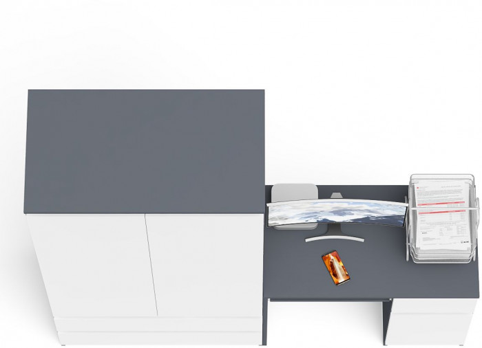 Мори компьютерный стол МС-1 правый + Шкаф МШ900.1, графит/белый