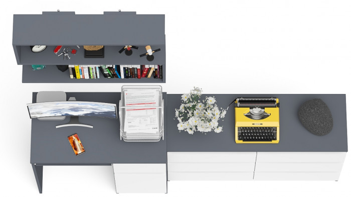 Мори Стол компьютерный МС-1 правый + Комод МК1200.6 + Полка 900, цвет графит/белый, ШхГхВ 210,4х50х209,6 см., НЕ универсальная сборка