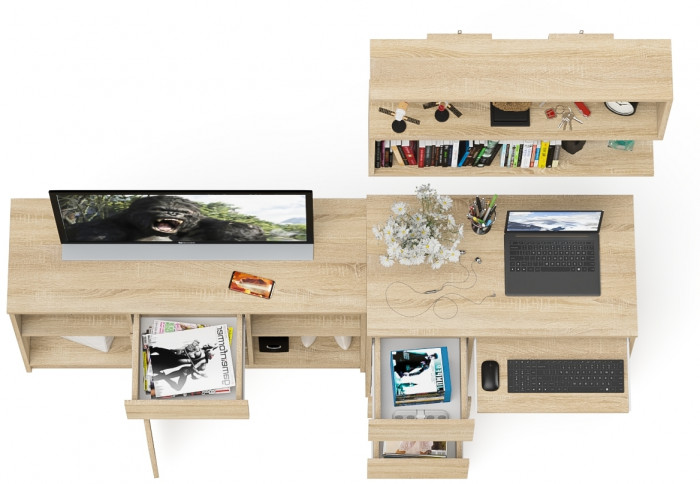 Мори компьютерный стол МС-6 левый + Тумба МТВ1204.1 + Полка 900, дуб сонома