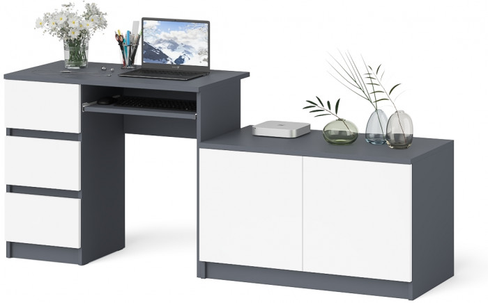 Мори Стол компьютерный МС-6 левый + Тумба МА900.1, цвет графит/белый, ШхГхВ 180,4х50,4х76,6 см., выдвижные ящики слева, НЕ универсальная сборка
