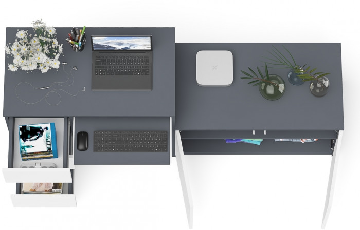 Мори Стол компьютерный МС-6 левый + Тумба МА900.1, цвет графит/белый, ШхГхВ 180,4х50,4х76,6 см., выдвижные ящики слева, НЕ универсальная сборка