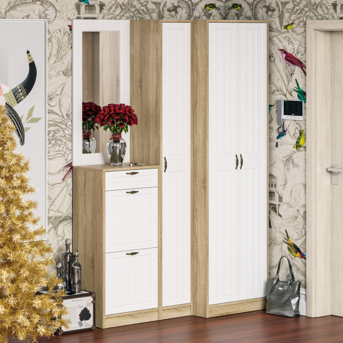 Прихожая П-6 Шкаф, дуб сонома/фасады МДФ белое дерево фрезеровка прованс
