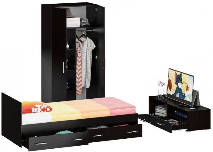 Спальня Стандарт 3-0900Я, венге/фасады ТВ тумбы МДФ чёрный глянец