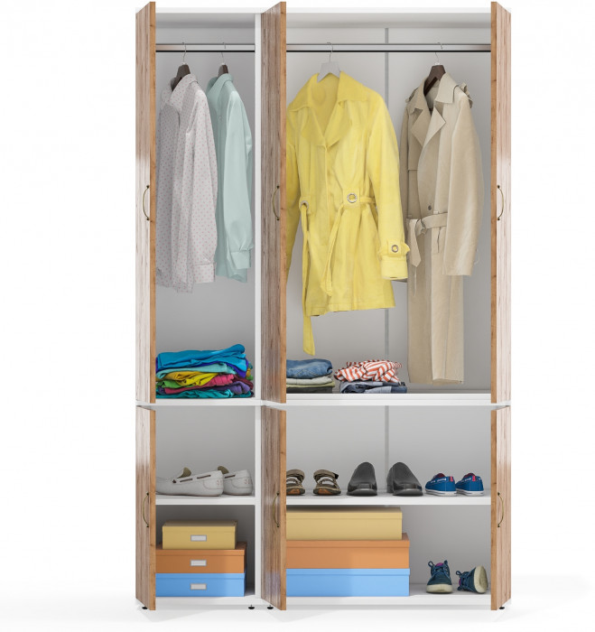 Лидер-8 Модуль Пенал МД 23Б + Шкаф МД 19Б, белый шагрень/крафт золото