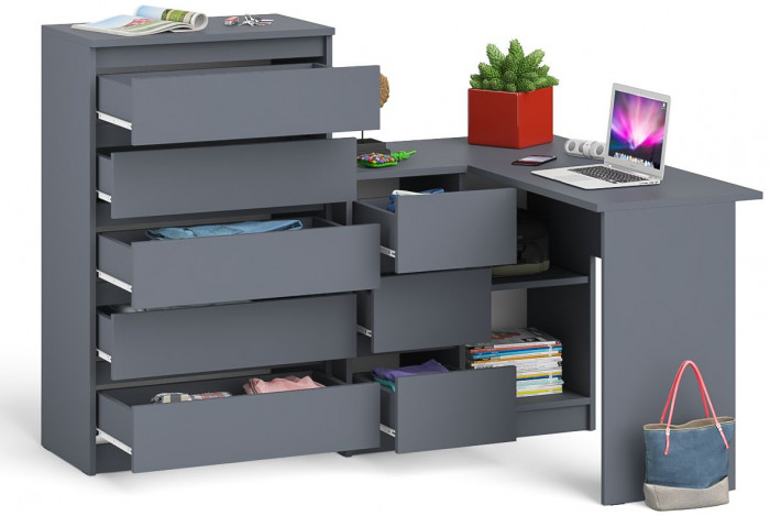 Мори компьютерный стол МС-16 левый + Комод МК700.5, графит