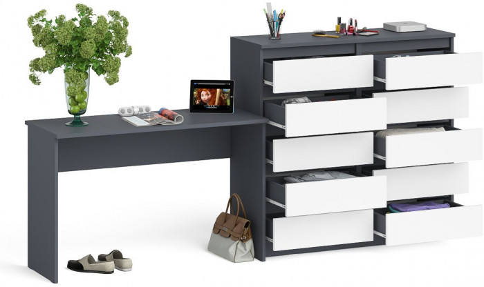 Мори письменный стол МСП1200.1 + Комод МК1200.10, графит/белый