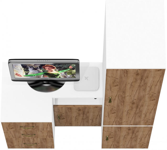 Лидер-8 Пенал МД 23Б + Тумба МД 3.16 + Тумба МД 3.19, цвет белый шагрень/крафт золото, ШхГхВ 120х50х190 см., универсальная сборка