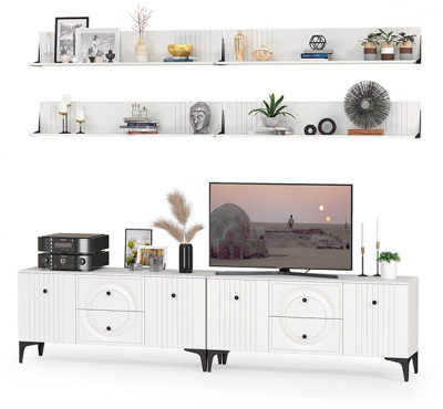 Валенсия Гостиная № 053, цвет ЛДСП белый шагрень/МДФ белый шагрень, ШхГхВ 266,2х38,3х210 см.