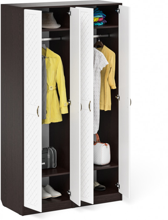 Прихожая П-6 Шкаф + Шкаф, цвет венге/фасады МДФ белое дерево фрезеровка ромб, ШхГхВ 120х50х210 см.