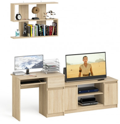 Мори Стол компьютерный МС-1 правый + Тумба МТВ1200.1 + Полка 900, цвет дуб сонома, ШхГхВ 210,4х50х209,6 см., НЕ универсальная сборка