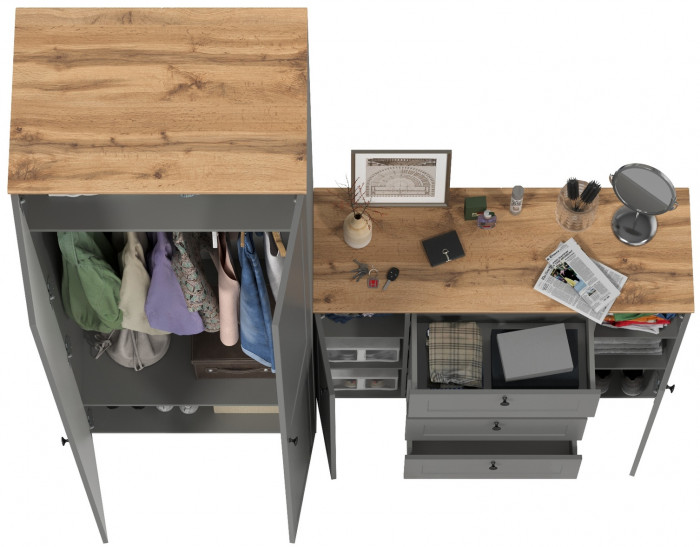 Остин Прихожая 04, серый графит/дуб крафт золотой