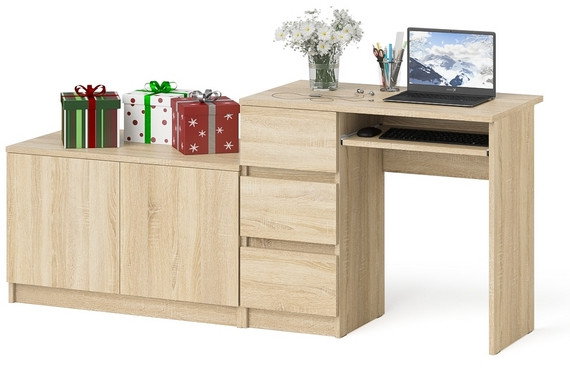 Мори Стол компьютерный МС-6 левый + Тумба МА900.1, цвет дуб сонома, ШхГхВ 180,4х50,4х76,6 см., выдвижные ящики слева, НЕ универсальная сборка