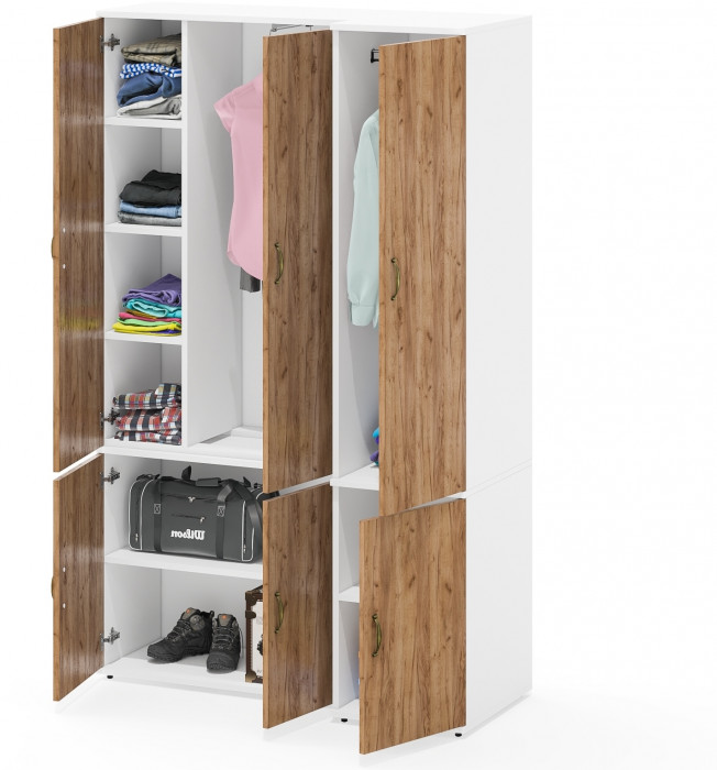 Лидер-8 Модуль Пенал МД 23Б + Шкаф МД 20Б, белый шагрень/крафт золото