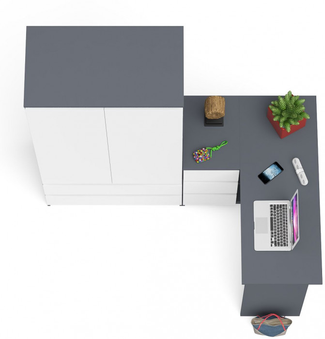 Мори компьютерный стол МС-16 левый + Шкаф МШ900.1, графит/белый