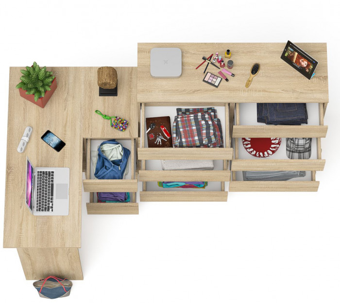 Мори Стол компьютерный МС-16 правый + Комод МК1200.10, цвет дуб сонома, ШхГхВ 244,8х84,9х115 см., выдвижные ящики справа, НЕ универсальная сборка