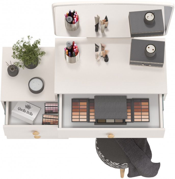 Афина Спальня 4-25901М1к.с. Трюмо + Банкетка 6-5132ТКчёр Юна, кашемир серый/ткань чёрная