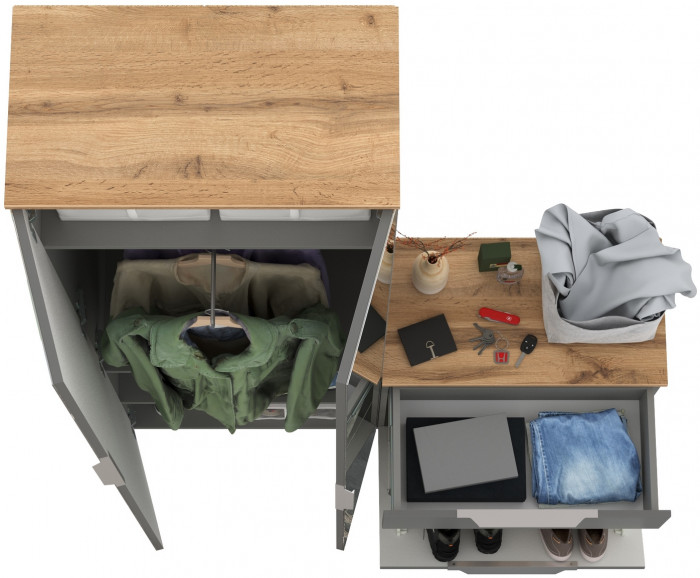 Октава Прихожая 09, цвет серый графит/дуб крафт золотой/фасады МДФ серый графит, ШхГхВ 129,3х35,4х197,6 см., универсальная сборка