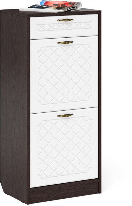 Прихожая П-6 Компоновка № 18, цвет венге/фасады МДФ белое дерево фрезеровка ромб, ШхГхВ 120х50х210 см., универсальная сборка