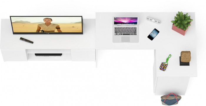 Мори компьютерный стол МС-16 правый + Тумба МТВ1200.1, белый