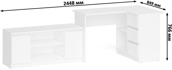 Мори компьютерный стол МС-16 правый + Тумба МТВ1200.1, белый
