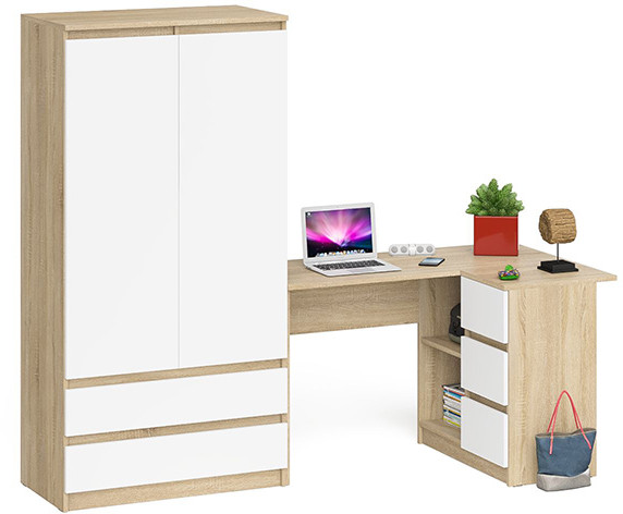 Мори Стол компьютерный МС-16 правый + Шкаф МШ900.1, цвет дуб сонома/белый, ШхГхВ 214,8х84,9х179,6 см., выдвижные ящики справа, НЕ универсальная сборка