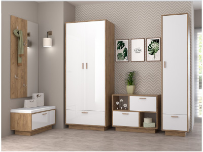 Модульная прихожая ЭГО 1 (Белый глянец/Дуб Крафт Золотой)