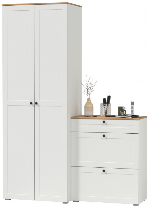 Остин Прихожая 05, белый шагрень/дуб крафт золотой