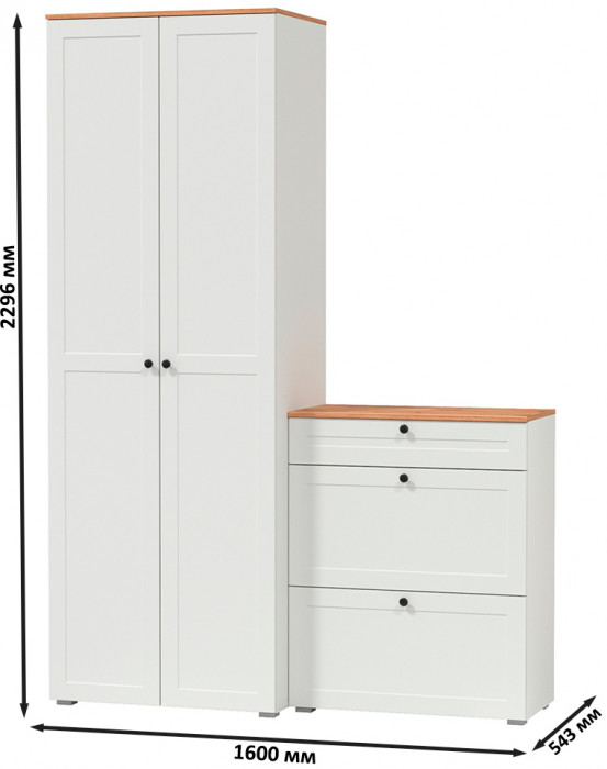 Остин Прихожая 05, белый шагрень/дуб крафт золотой