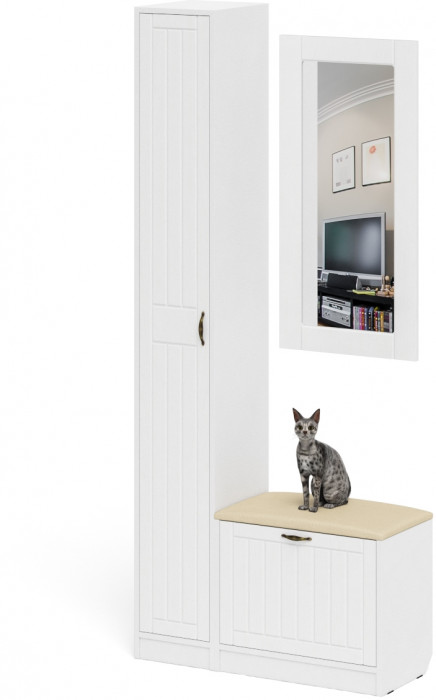 Прихожая П-6 Компоновка № 20, цвет белая шагрень/фасады МДФ белое дерево фрезеровка прованс, ШхГхВ 90х35х210 см., универсальная сборка