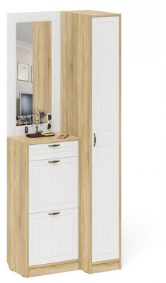 Прихожая П-6 Компоновка № 43, цвет дуб сонома/фасады МДФ белое дерево фрезеровка прованс, ШхГхВ 80х50х210 см., универсальная сборка