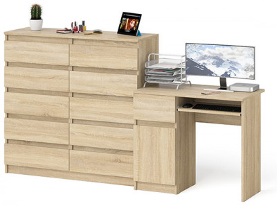 Мори компьютерный стол МС-1 левый + Комод МК1200.10, дуб сонома