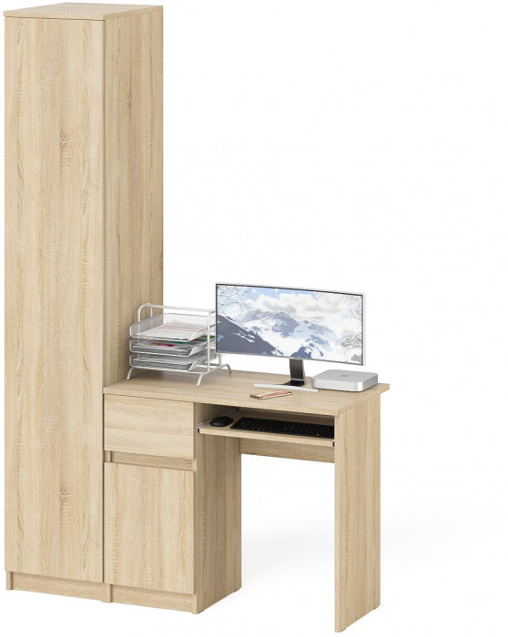 Мори компьютерный стол МС-1 левый + Пенал МШ400.1, дуб сонома